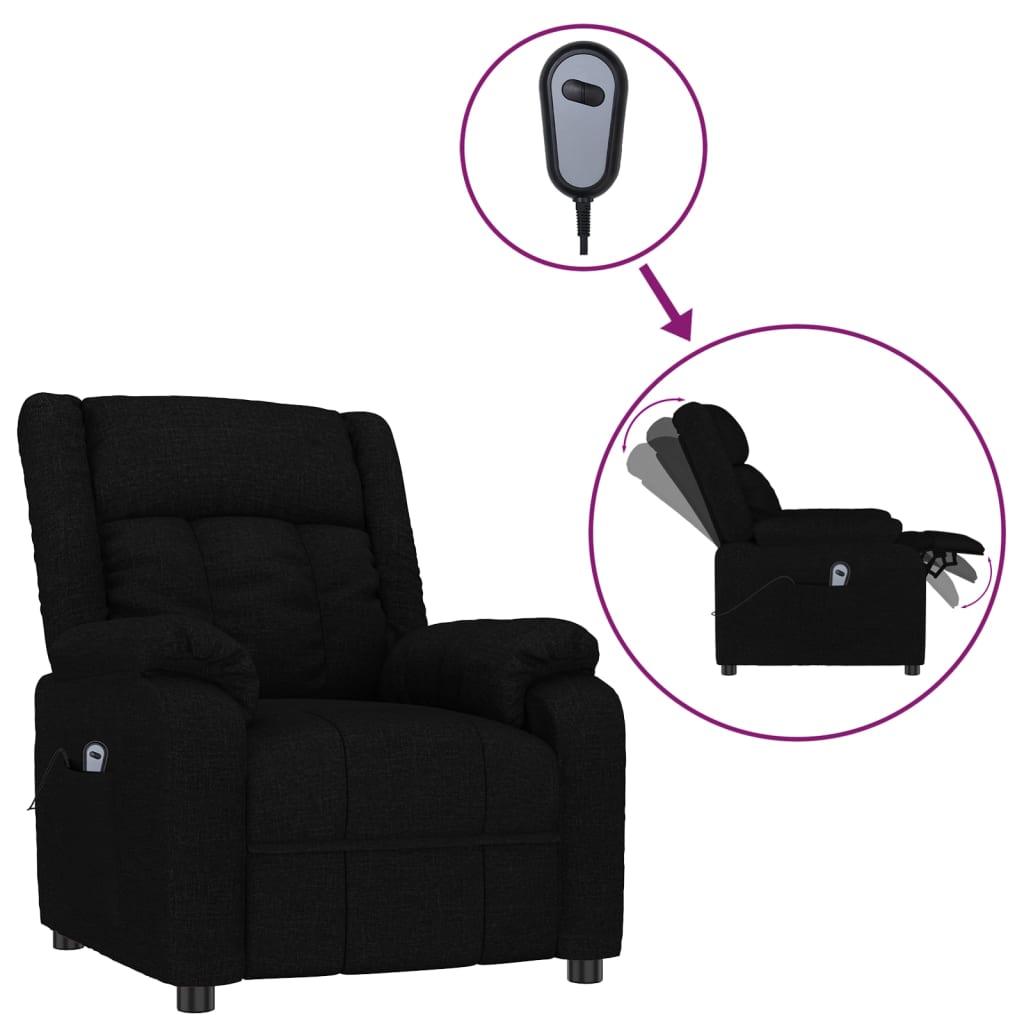 Fauteuil verstelbaar elektrisch stof zwart