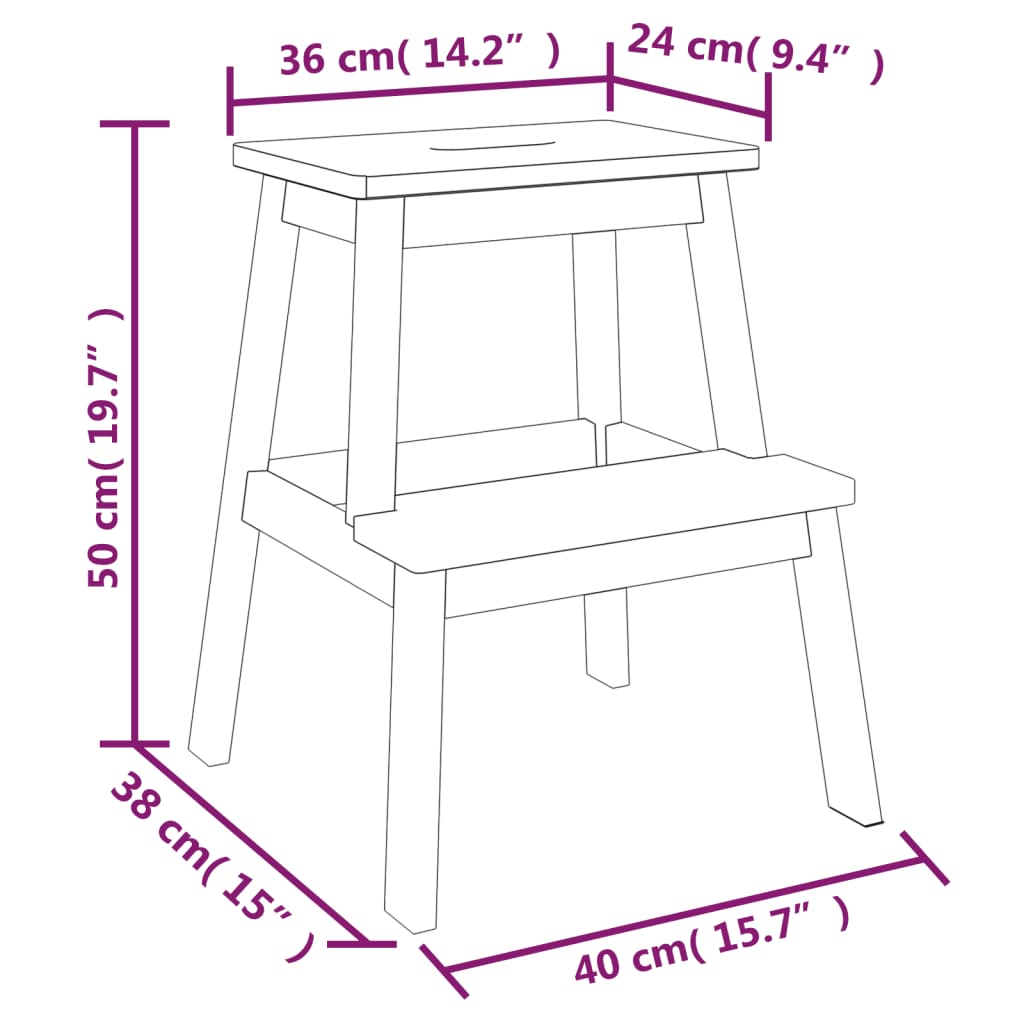 Kruk 2-staps 40x38x50 cm massief acaciahout
