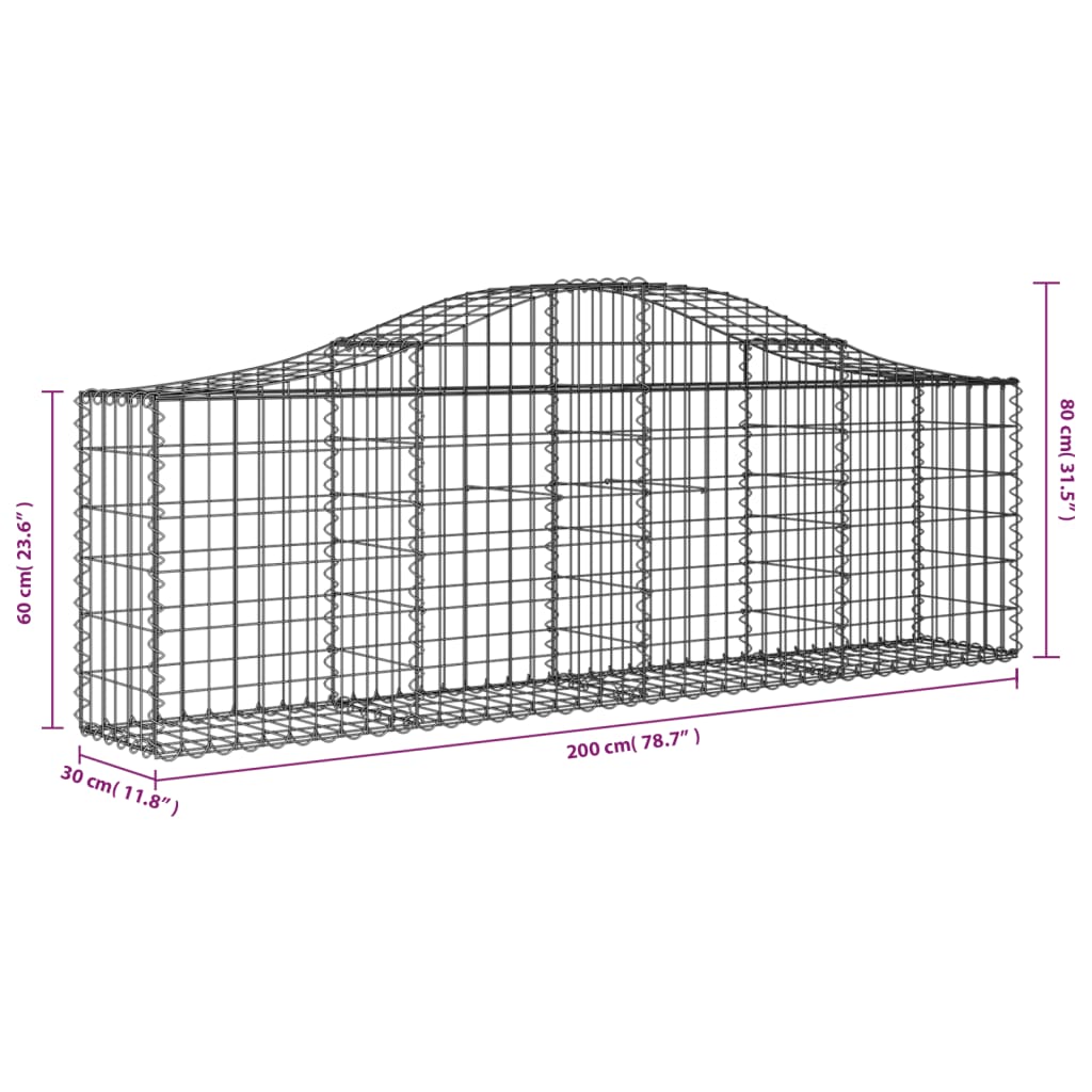 Schanskorven 4 St Gewelfd 200X30X60/80 Cm Gegalvaniseerd Ijzer 200 x 30 x 60/80 cm