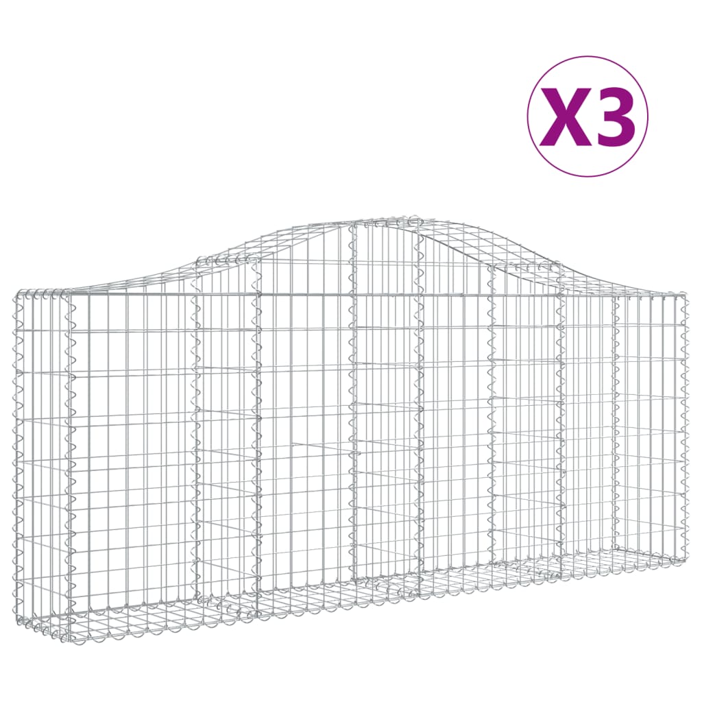 Schanskorven 3 St Gewelfd 200X30X80/100 Cm Gegalvaniseerd Ijzer 200 x 30 x 80/100 cm