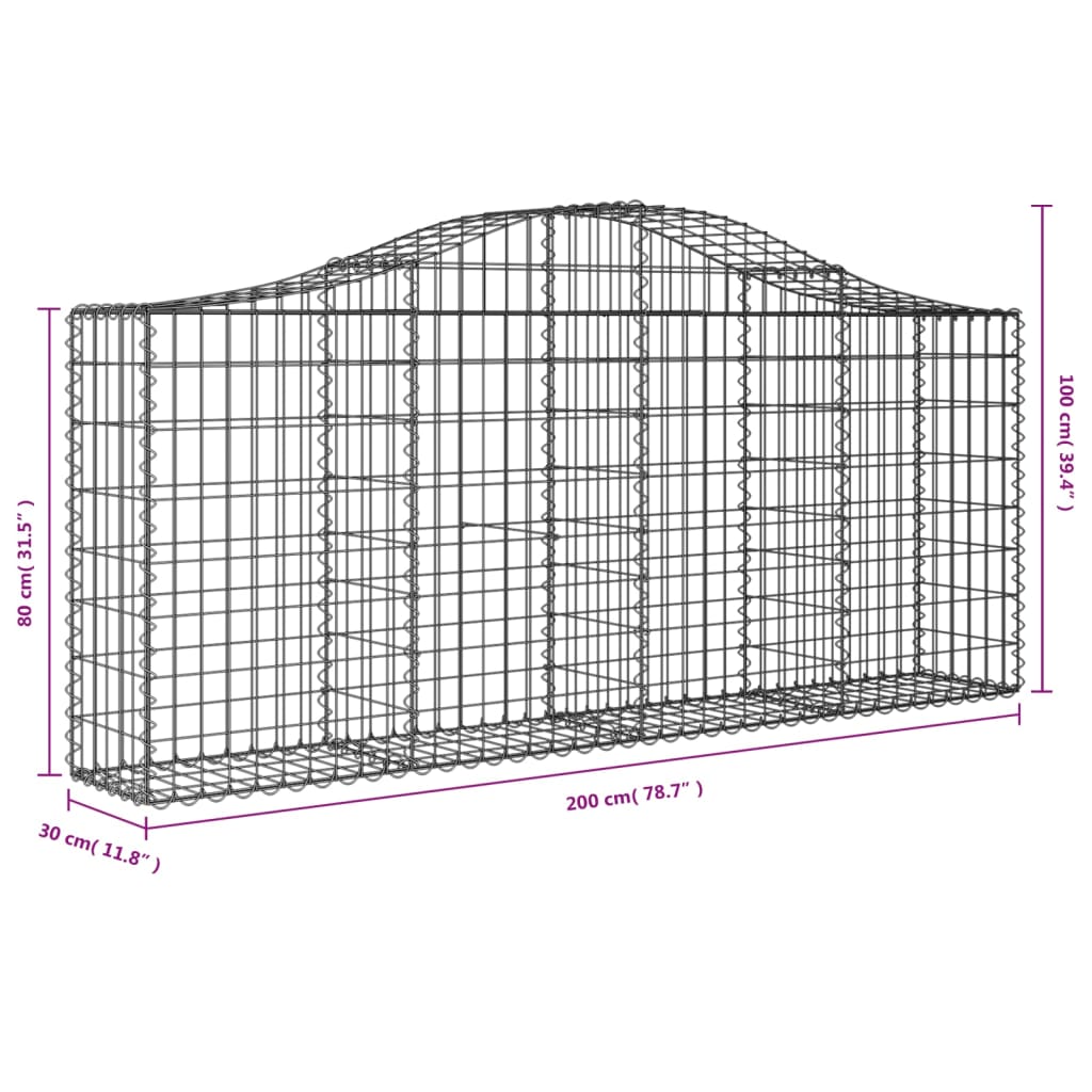 Schanskorven 3 St Gewelfd 200X30X80/100 Cm Gegalvaniseerd Ijzer 200 x 30 x 80/100 cm