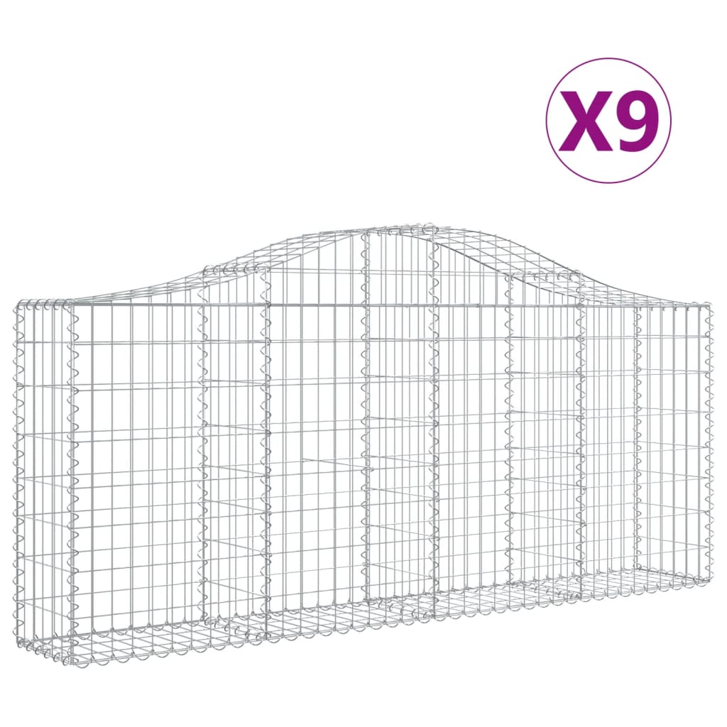 Schanskorven 9 St Gewelfd 200X30X80/100 Cm Gegalvaniseerd Ijzer 200 x 30 x 80/100 cm