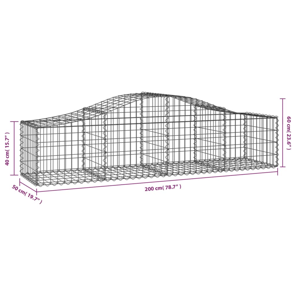 Schanskorven 7 St Gewelfd 200X50X40/60 Cm Gegalvaniseerd Ijzer 200 x 50 x 40/60 cm
