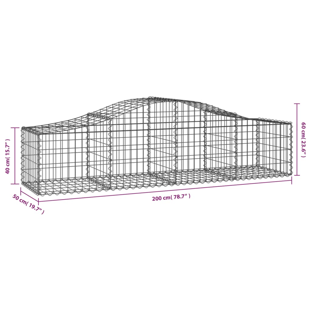 Schanskorven 9 St Gewelfd 200X50X40/60 Cm Gegalvaniseerd Ijzer 200 x 50 x 40/60 cm