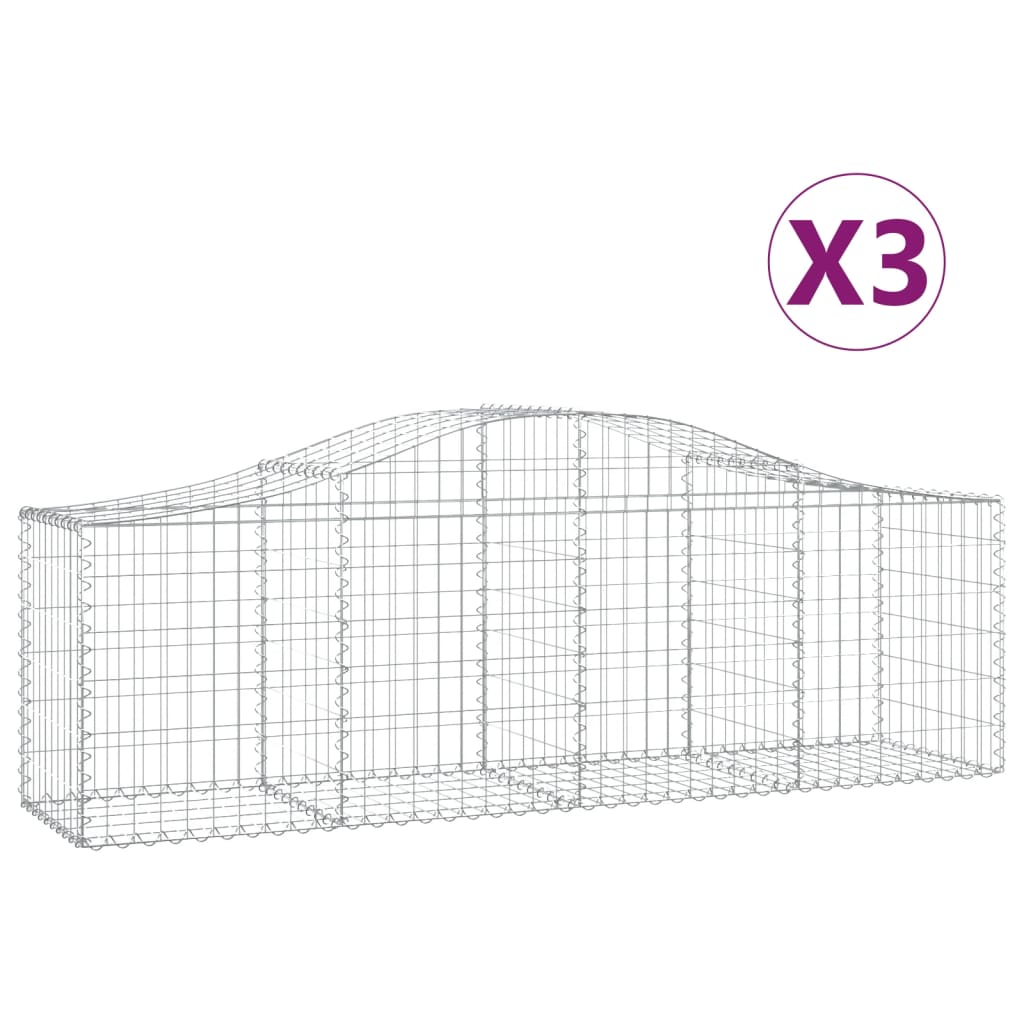 Schanskorven 3 St Gewelfd 200X50X60/80 Cm Gegalvaniseerd Ijzer 200 x 50 x 60/80 cm