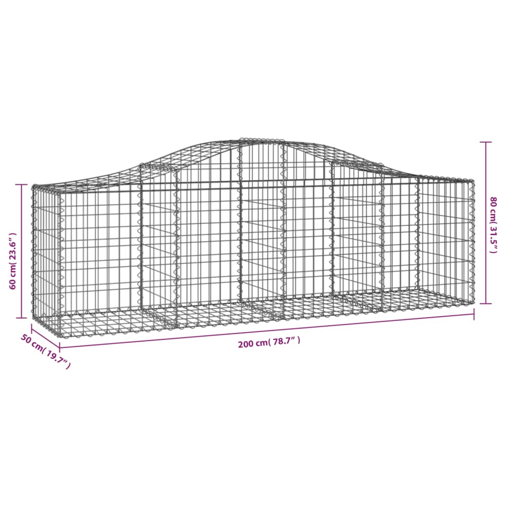 Schanskorven 3 St Gewelfd 200X50X60/80 Cm Gegalvaniseerd Ijzer 200 x 50 x 60/80 cm