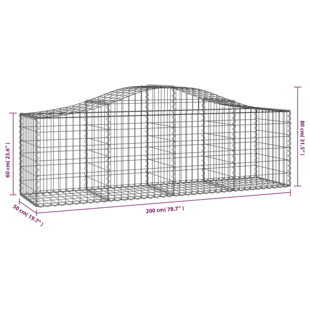 Schanskorven 6 St Gewelfd 200X50X60/80 Cm Gegalvaniseerd Ijzer 200 x 50 x 60/80 cm