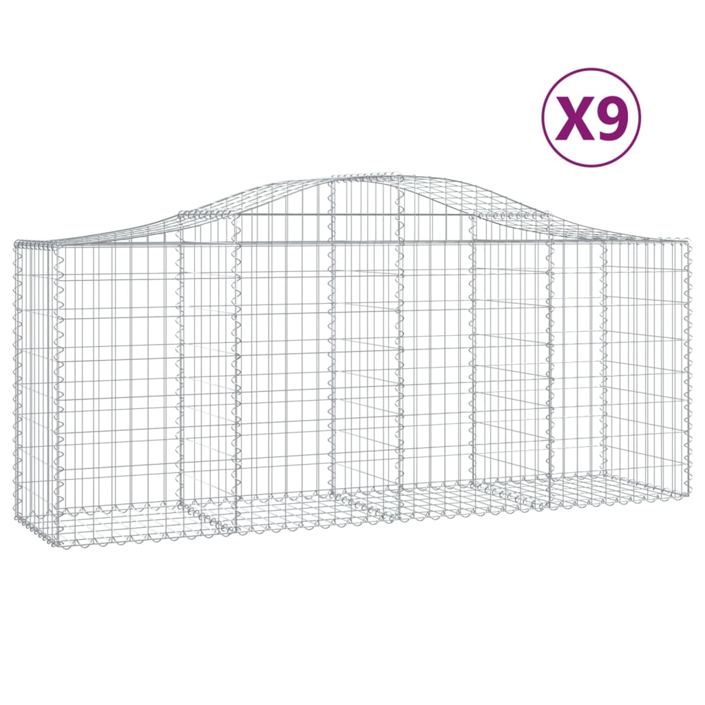 Schanskorven 9 St Gewelfd 200X50X80/100 Cm Gegalvaniseerd Ijzer 200 x 50 x 80/100 cm