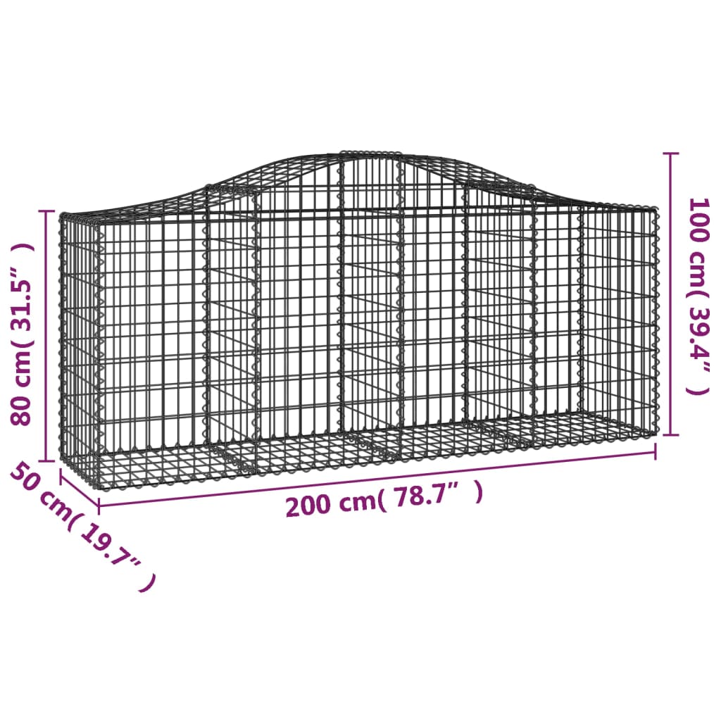 Schanskorven 9 St Gewelfd 200X50X80/100 Cm Gegalvaniseerd Ijzer 200 x 50 x 80/100 cm
