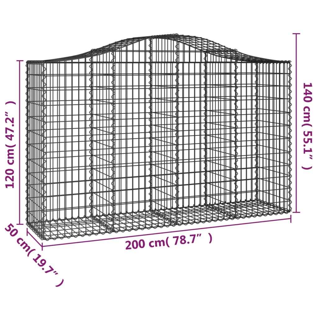 Schanskorven 3 St Gewelfd 200X50X120/140 Cm Ijzer 200 x 50 x 120/140 cm
