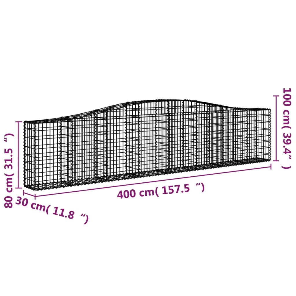 Schanskorven 4 St Gewelfd 400X30X80/100 Cm Ijzer 400 x 30 x 80/100 cm