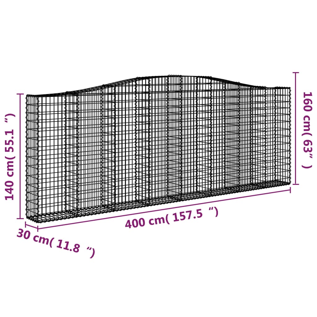Schanskorven 2 St Gewelfd 400X30X140/160 Cm Ijzer 400 x 30 x 140/160 cm