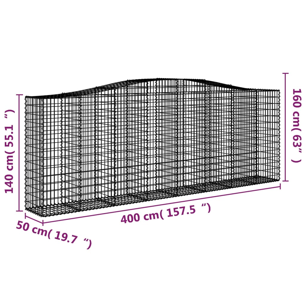 Schanskorven 4 St Gewelfd 400X50X140/160 Cm Ijzer 400 x 50 x 140/160 cm