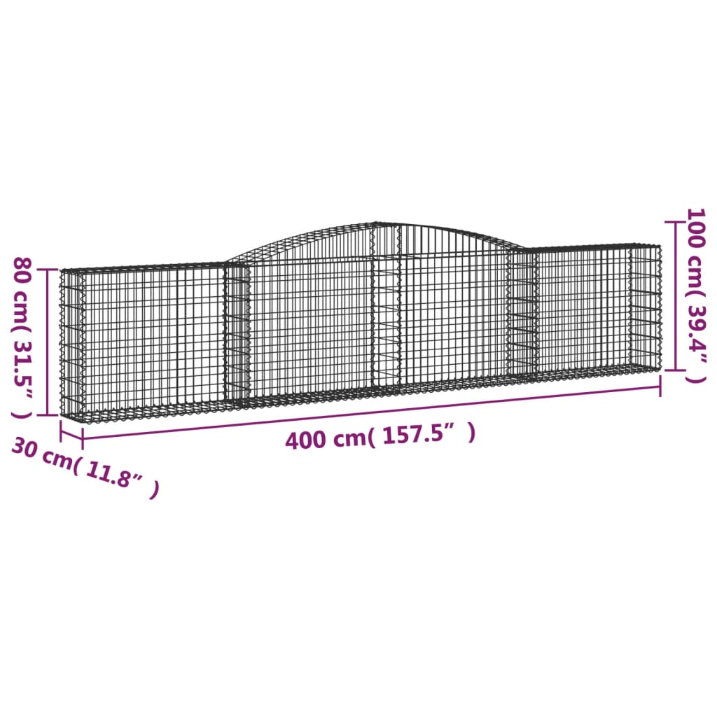 Schanskorven 4 St Gewelfd 400X30X80/100 Cm Ijzer 400 x 30 x 80/100 cm