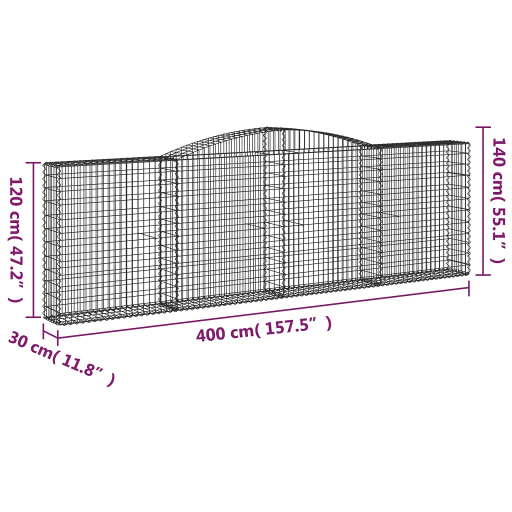 Schanskorven 2 St Gewelfd 400X30X120/140 Cm Ijzer 400 x 30 x 120/140 cm
