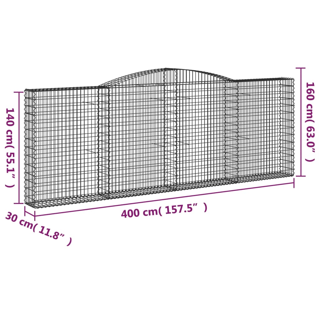 Schanskorven 2 St Gewelfd 400X30X140/160 Cm Ijzer 400 x 30 x 140/160 cm