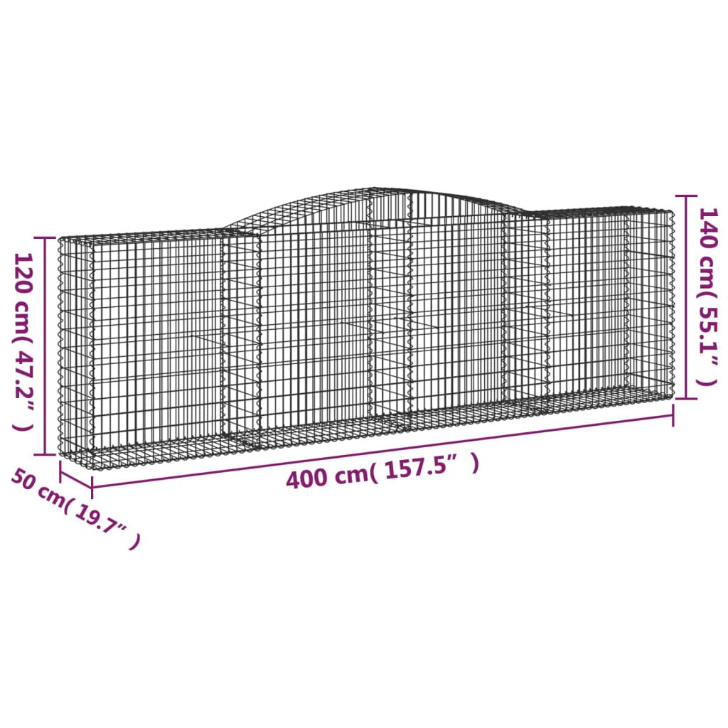 Schanskorven 2 St Gewelfd 400X50X120/140 Cm Ijzer 400 x 50 x 120/140 cm