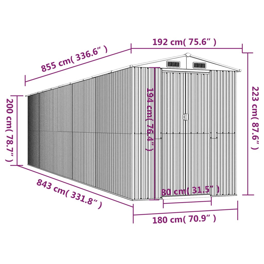 Tuinschuur 192x855x223 cm gegalvaniseerd staal groen