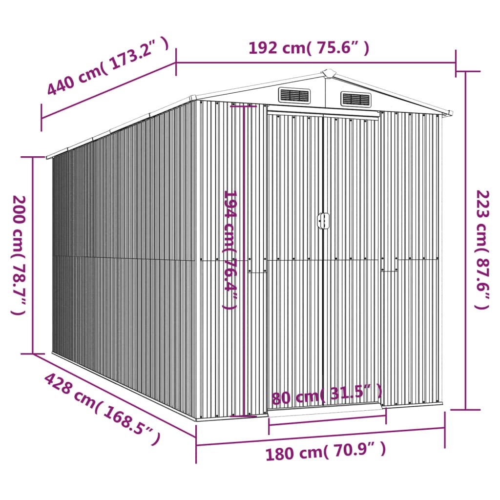 Tuinschuur 192x440x223 cm gegalvaniseerd staal antracietkleurig