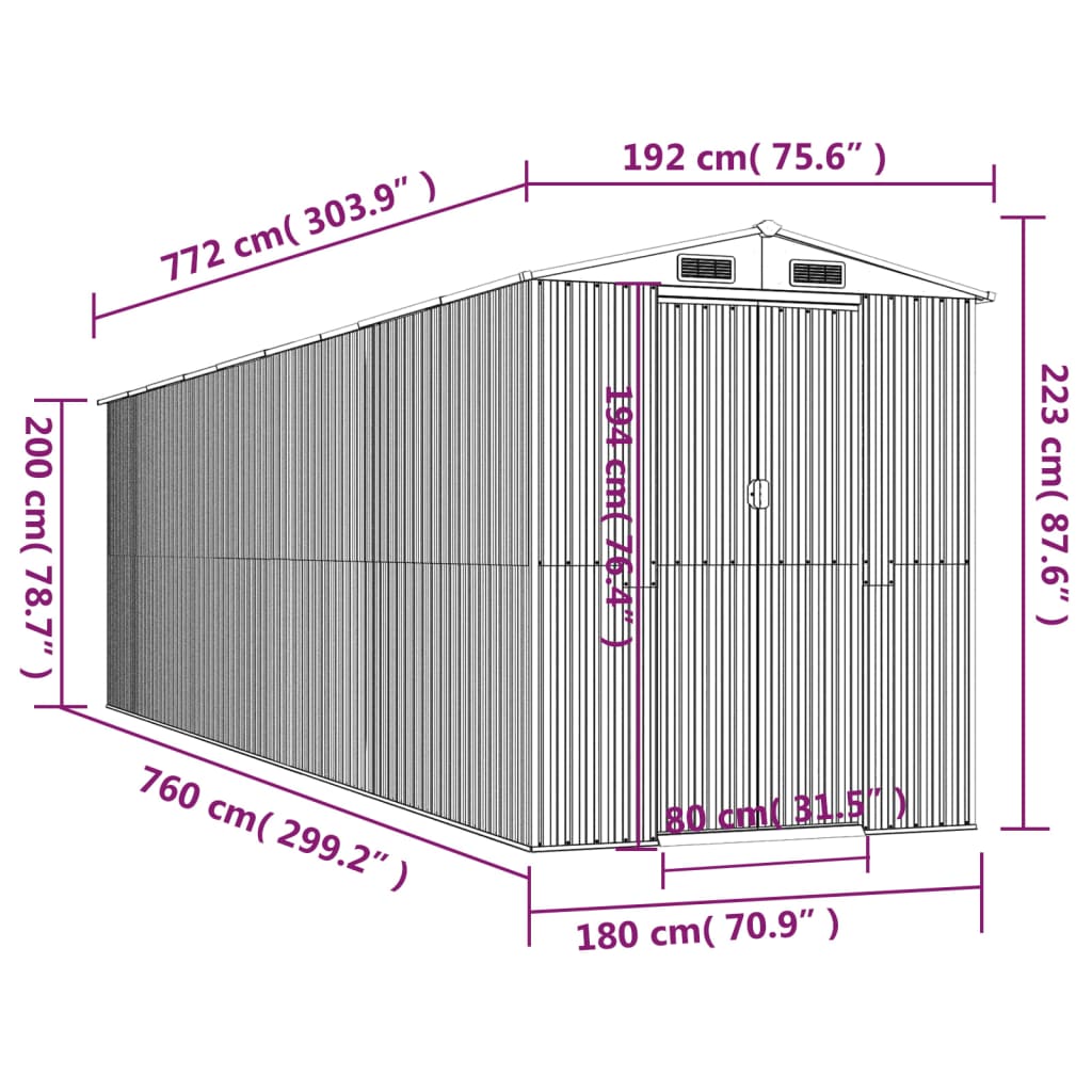 Tuinschuur 192x772x223 cm gegalvaniseerd staal antracietkleurig