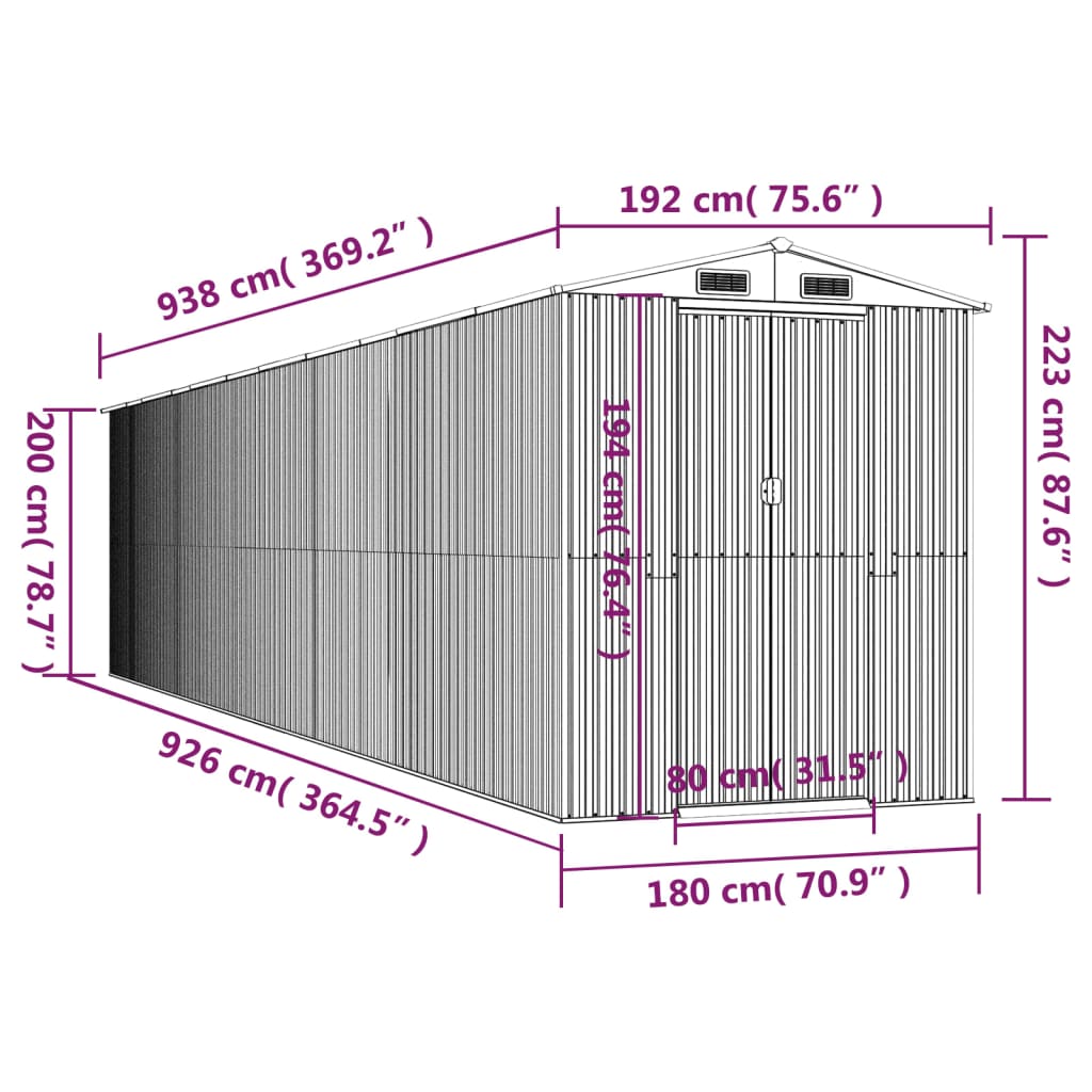 Tuinschuur 192x938x223 cm gegalvaniseerd staal antracietkleurig