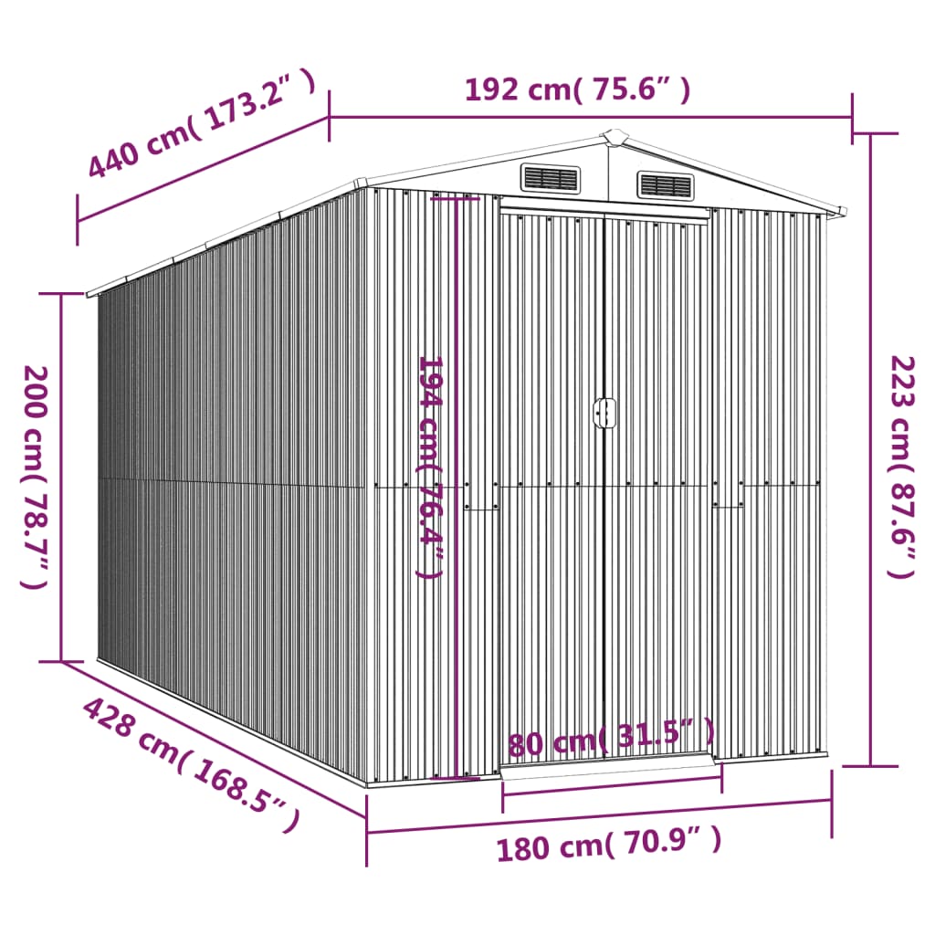 Tuinschuur 192x440x223 cm gegalvaniseerd staal lichtbruin