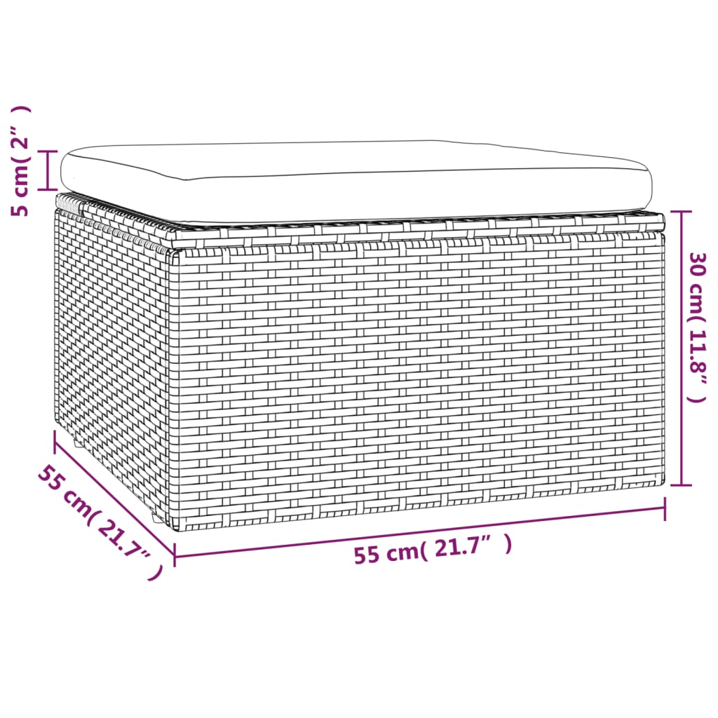 Voetensteun met kussen 55x55x30 cm poly rattan grijs