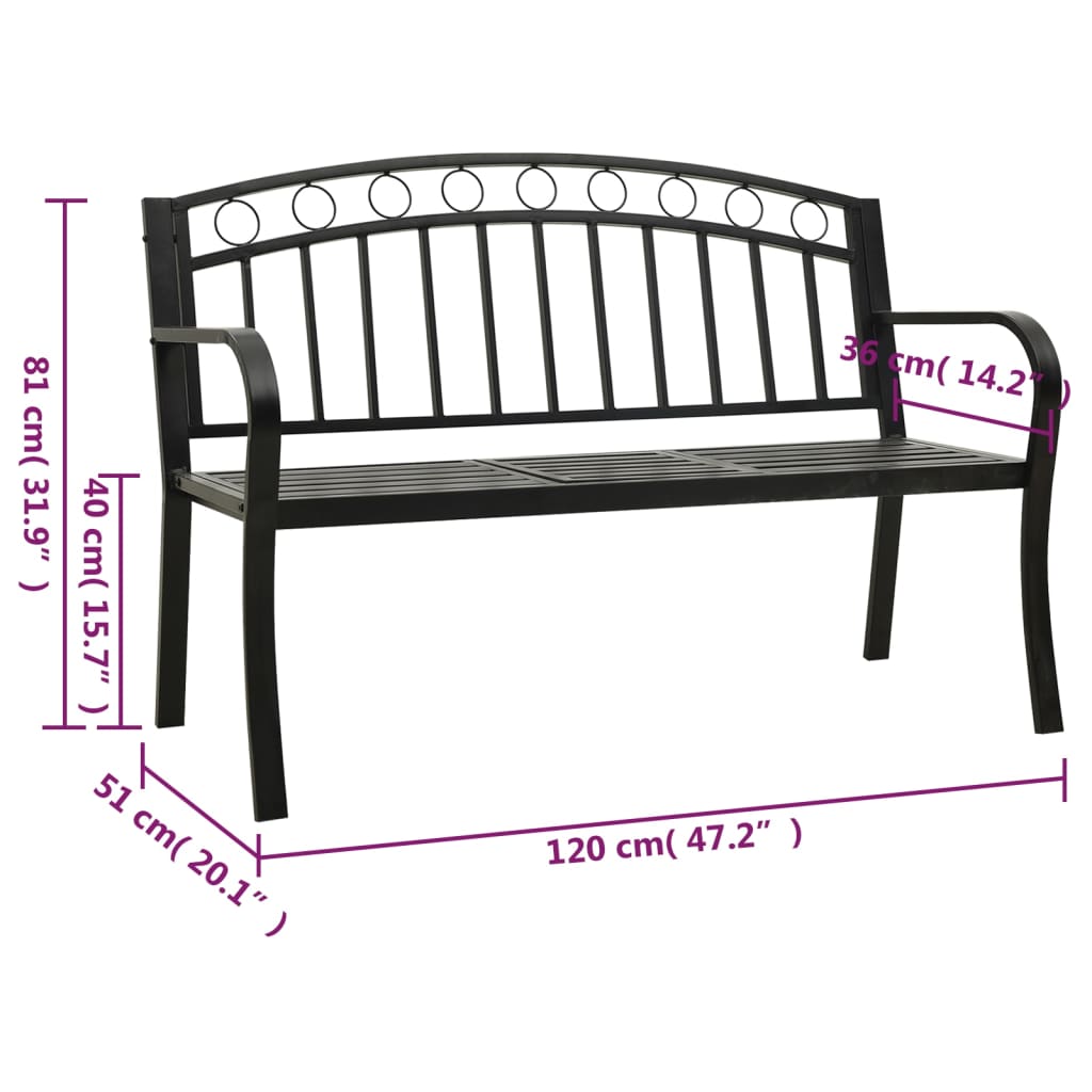 Tuinbank met tafel 120 cm staal zwart