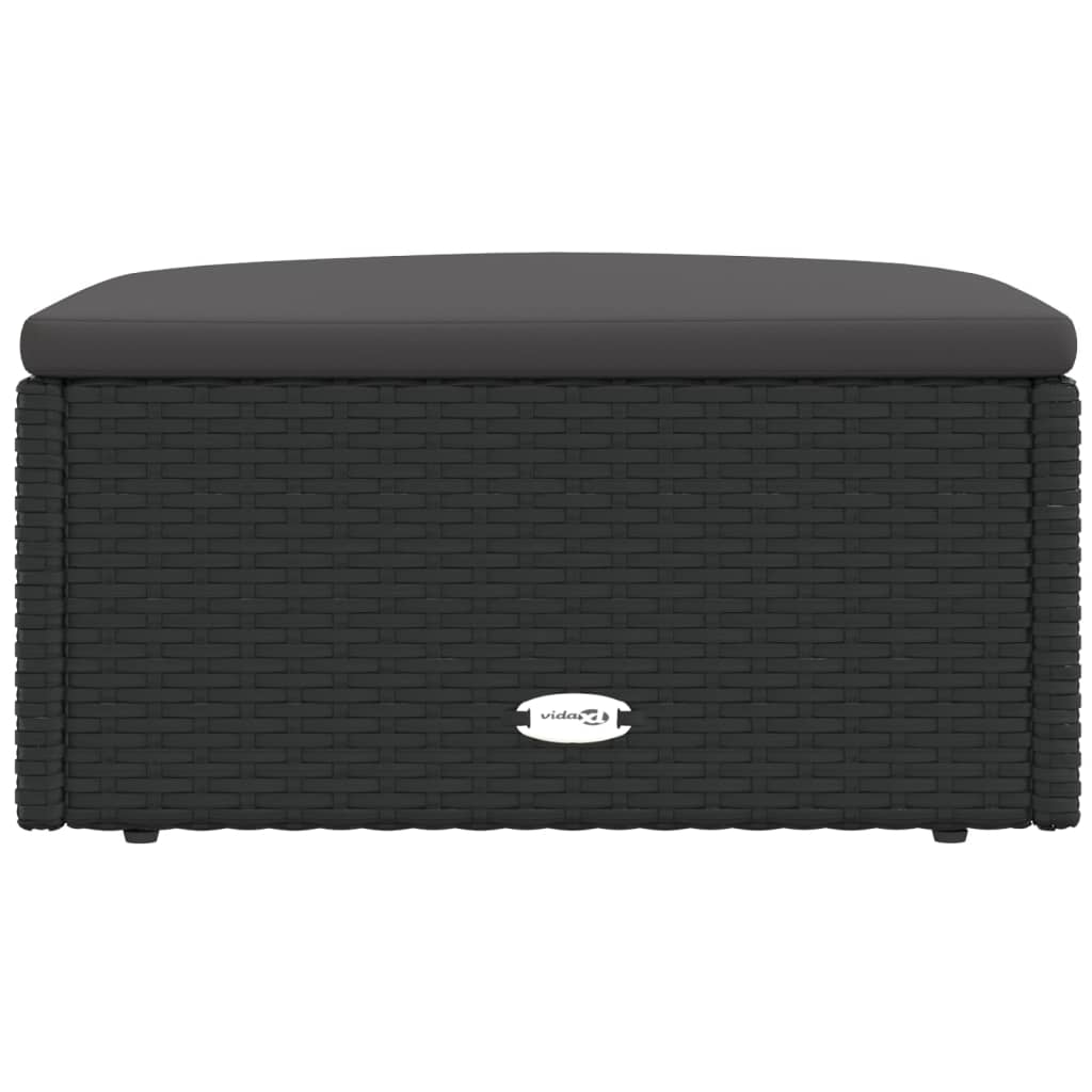 Voetensteun Met Kussen Poly Rattan Zwart 1