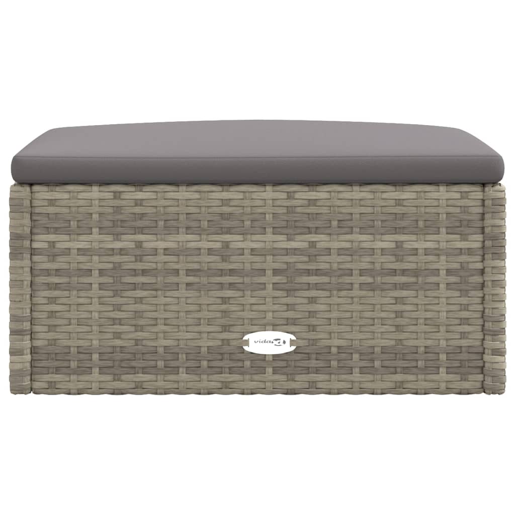Tuinvoetenbank Met Kussen Poly Rattan Grijs 1 Voetensteun