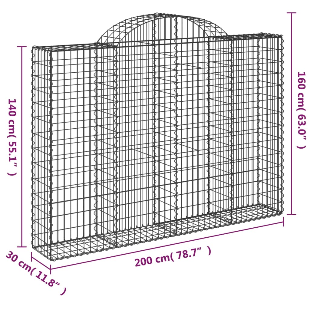 Schanskorf Gewelfd 200X30X140/160 Cm Gegalvaniseerd Ijzer 200 x 30 x 140/160 cm