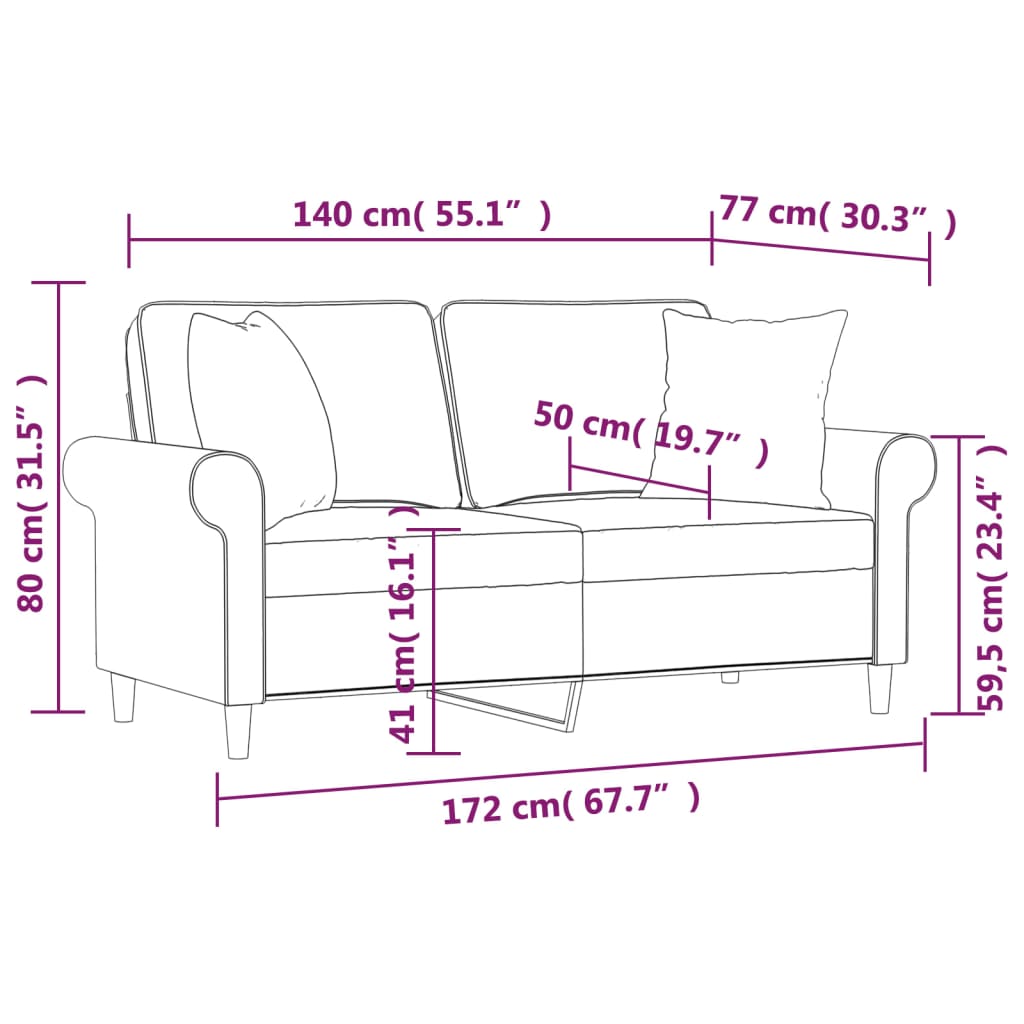 Tweezitsbank met kussens 140 cm stof donkergrijs