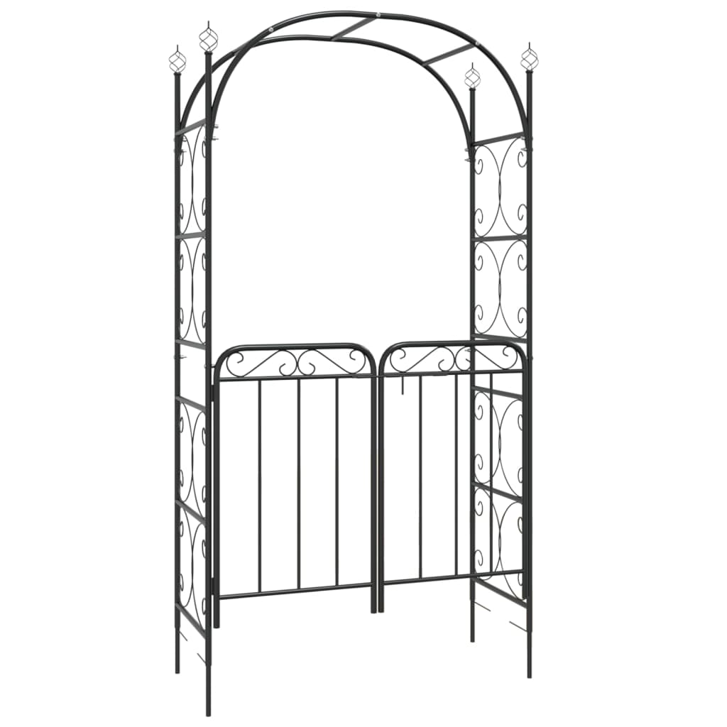 Tuinboog met poort 108x45x235 cm staal zwart