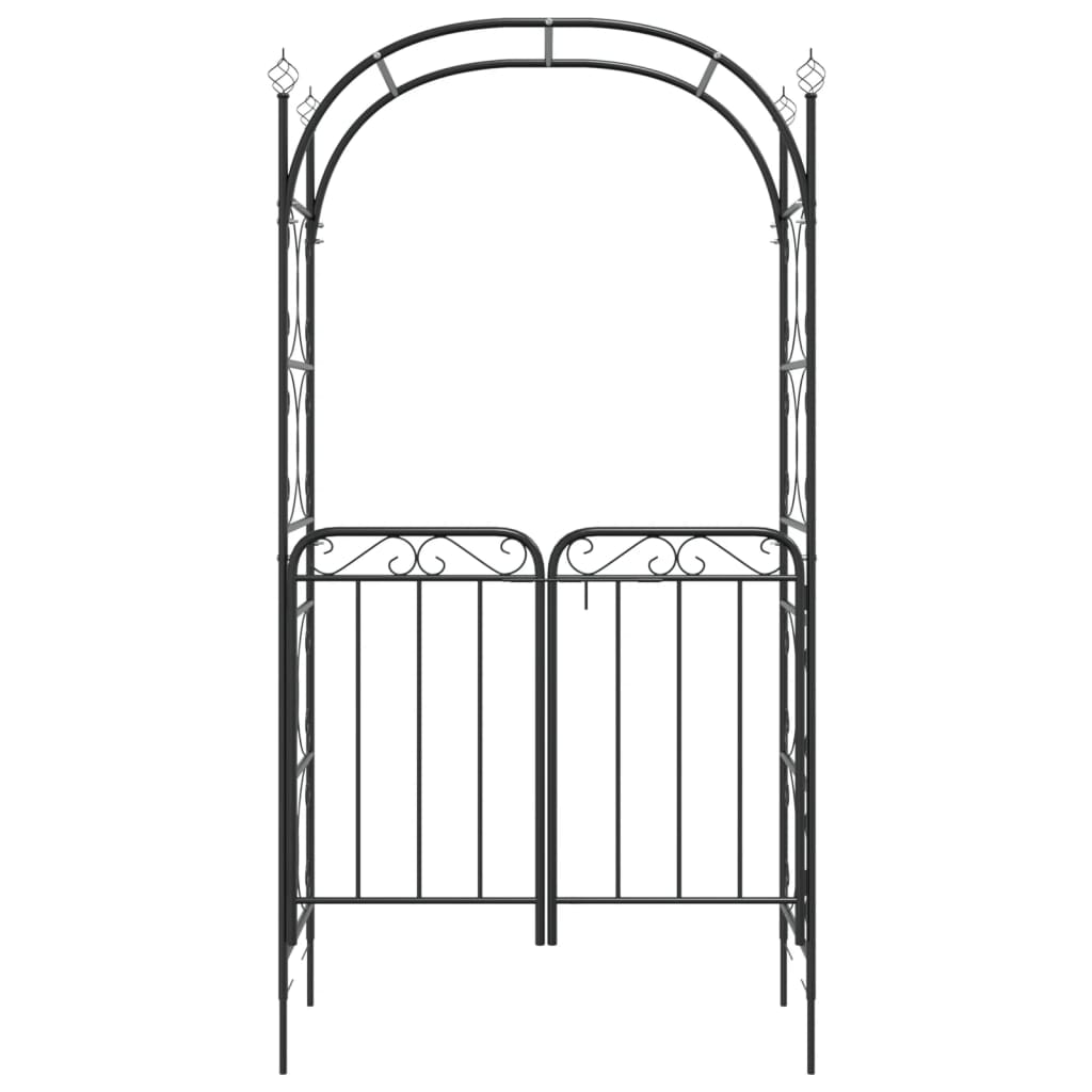 Tuinboog met poort 108x45x235 cm staal zwart