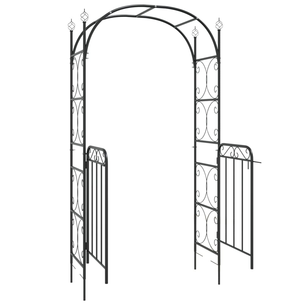 Tuinboog met poort 108x45x235 cm staal zwart