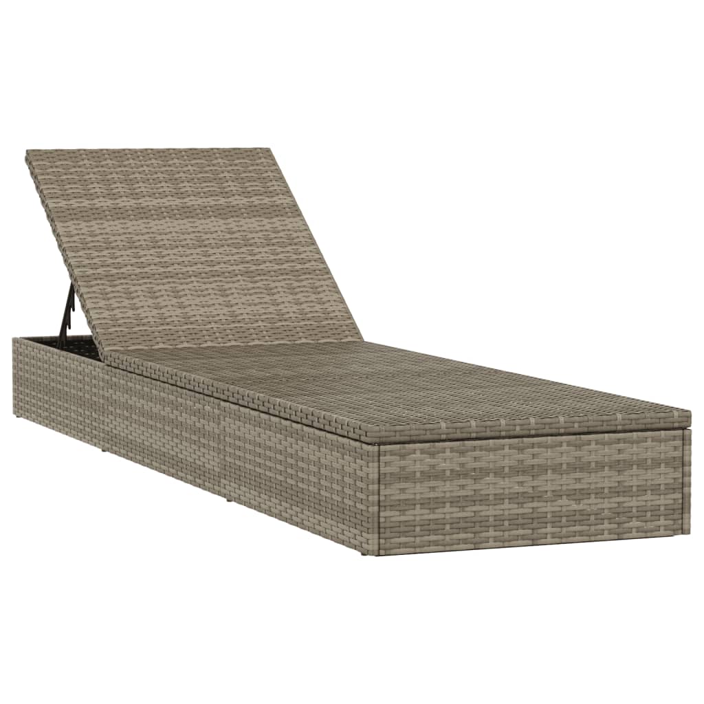 Ligbed met kussen 1 st 201x55x62 cm poly rattan grijs
