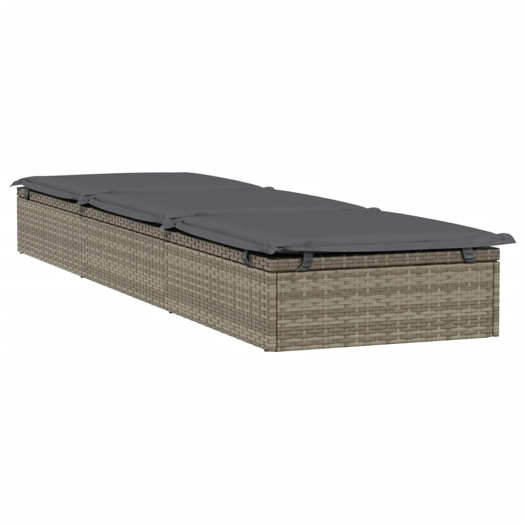 Ligbed met kussen 1 st 201x55x62 cm poly rattan grijs