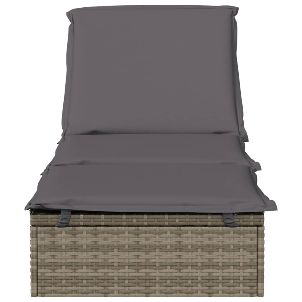 Ligbed met kussen 1 st 201x55x62 cm poly rattan grijs
