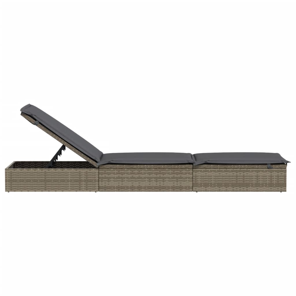 Ligbed met kussen 1 st 201x55x62 cm poly rattan grijs