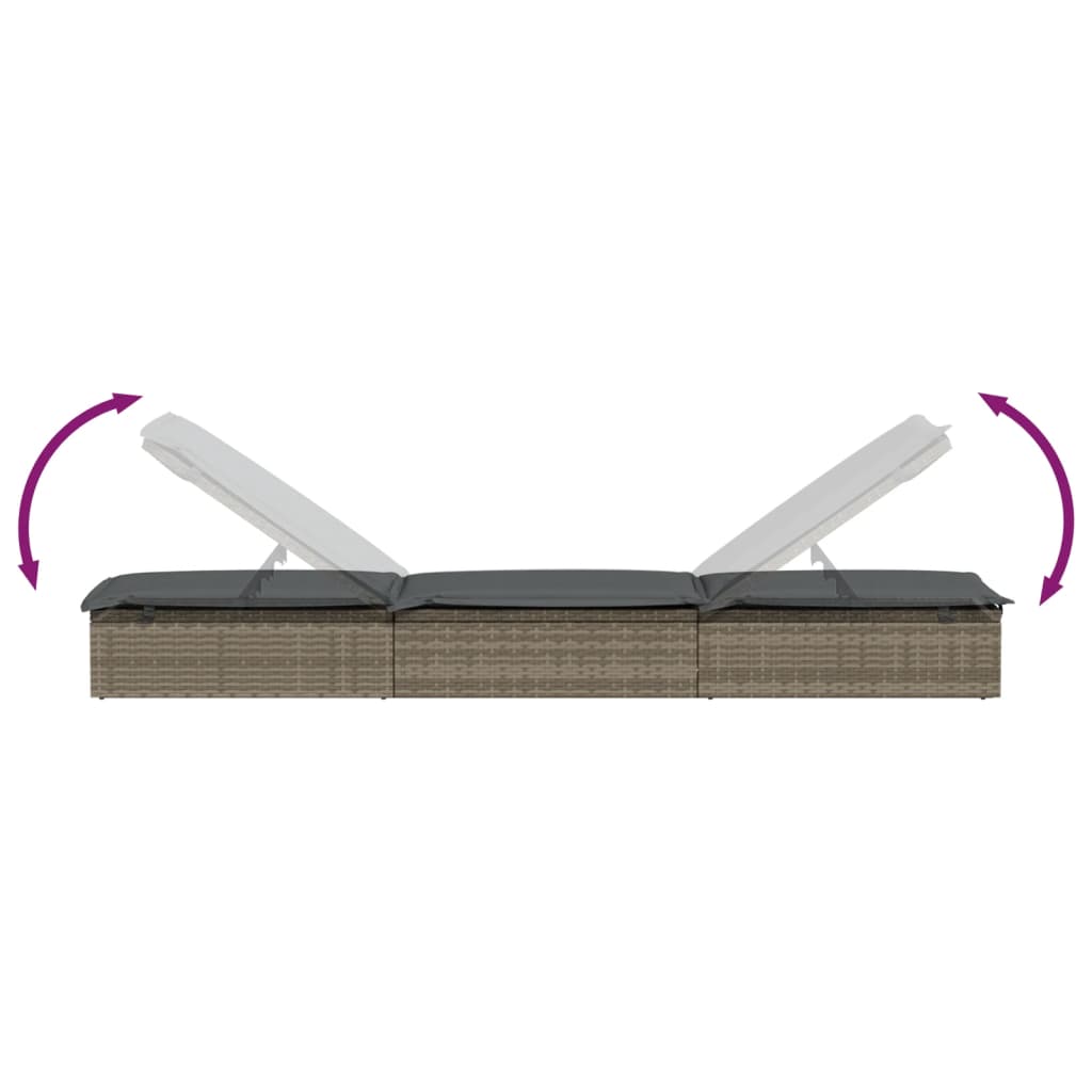 Ligbed met kussen 1 st 201x55x62 cm poly rattan grijs