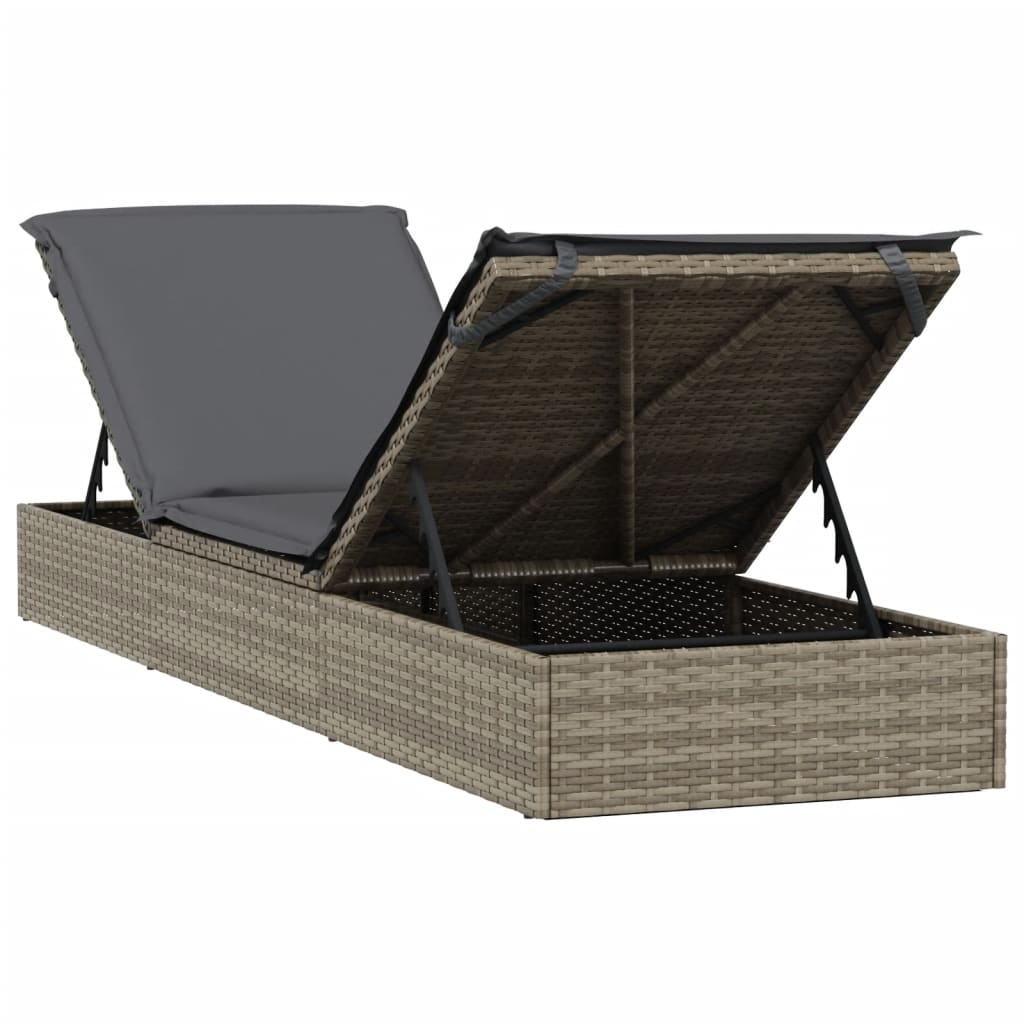 Ligbed met kussen 1 st 201x55x62 cm poly rattan grijs