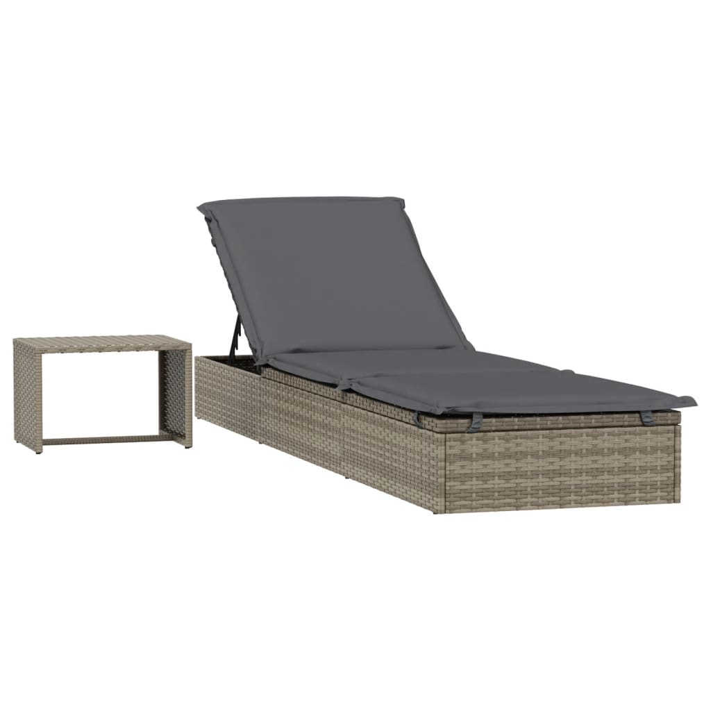 Ligbed met tafel 1 st poly rattan grijs