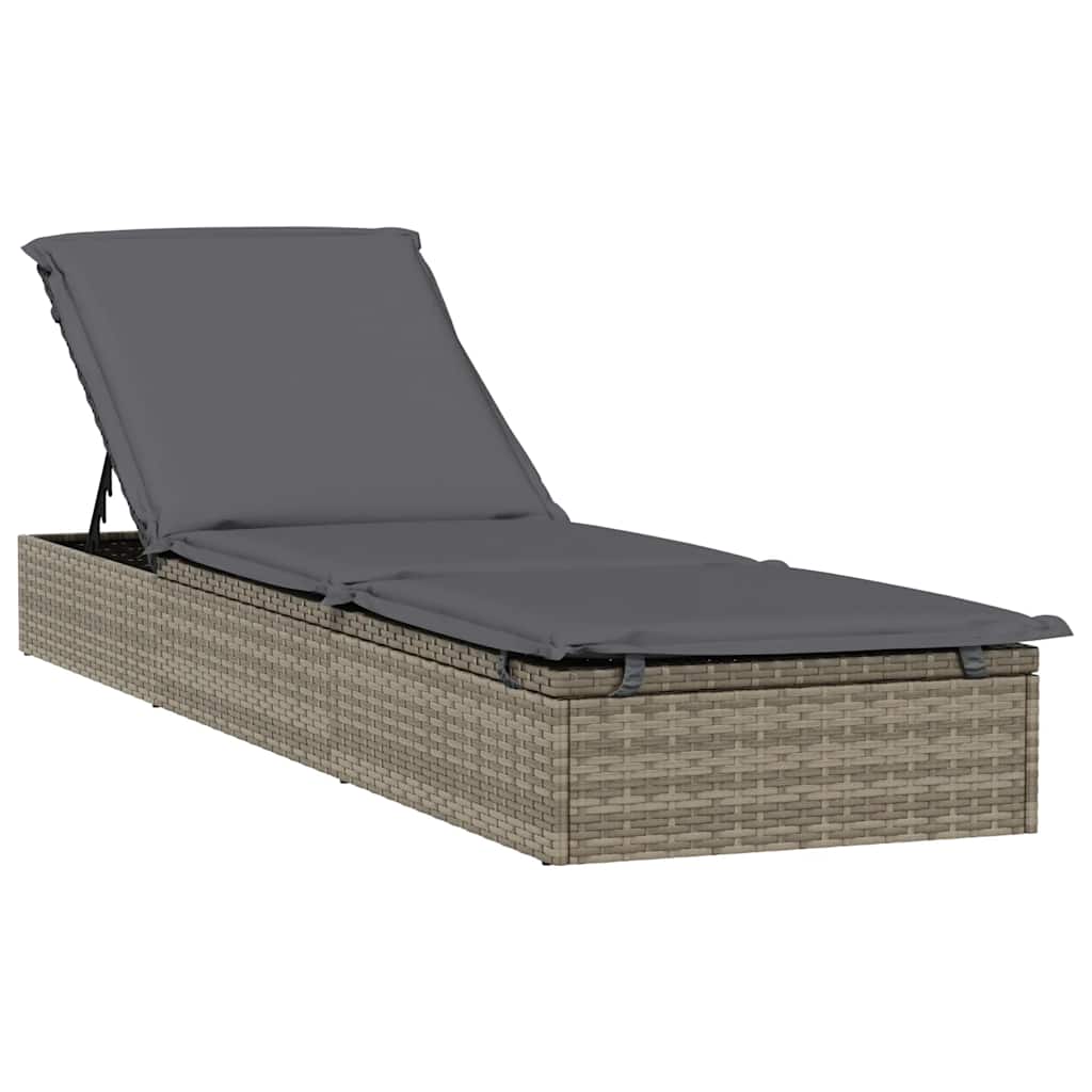 Ligbed met tafel 1 st poly rattan grijs