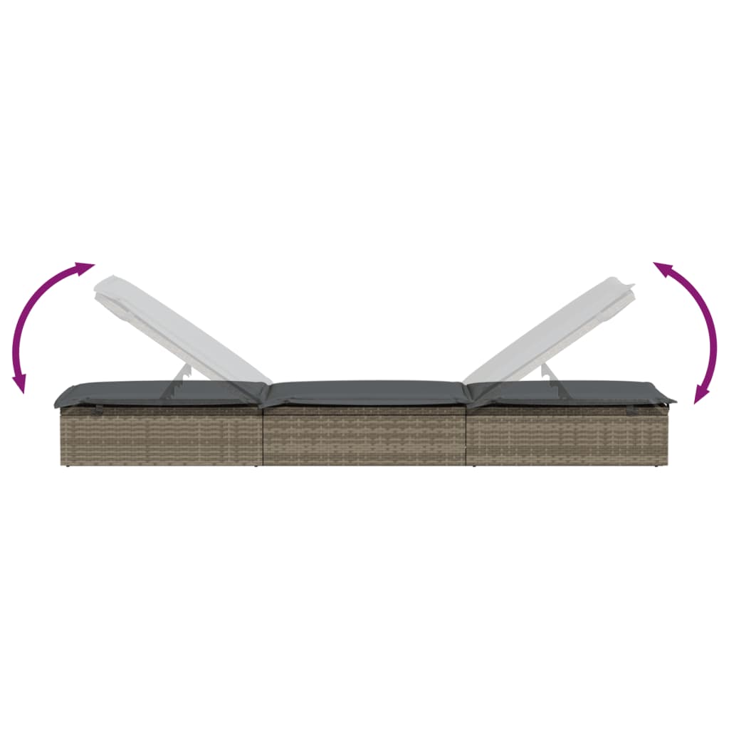 Ligbed met tafel 1 st poly rattan grijs