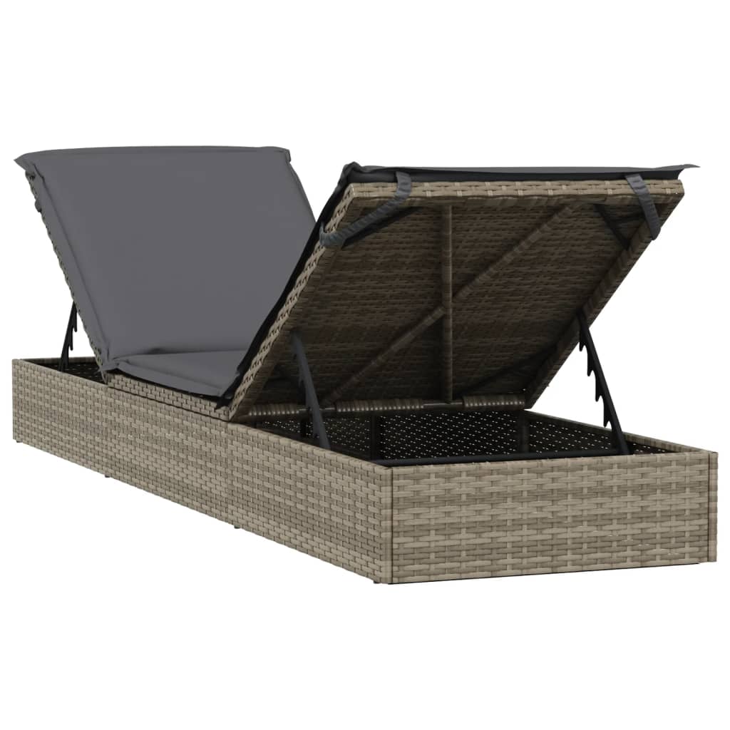 Ligbed met tafel 1 st poly rattan grijs