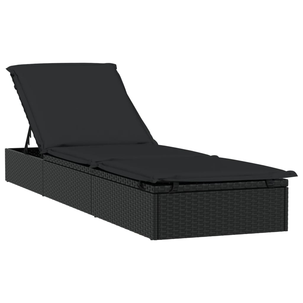 Ligbed met tafel 1 st poly rattan zwart