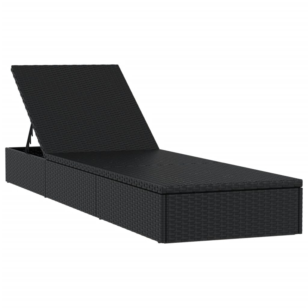 Ligbed met tafel 1 st poly rattan zwart