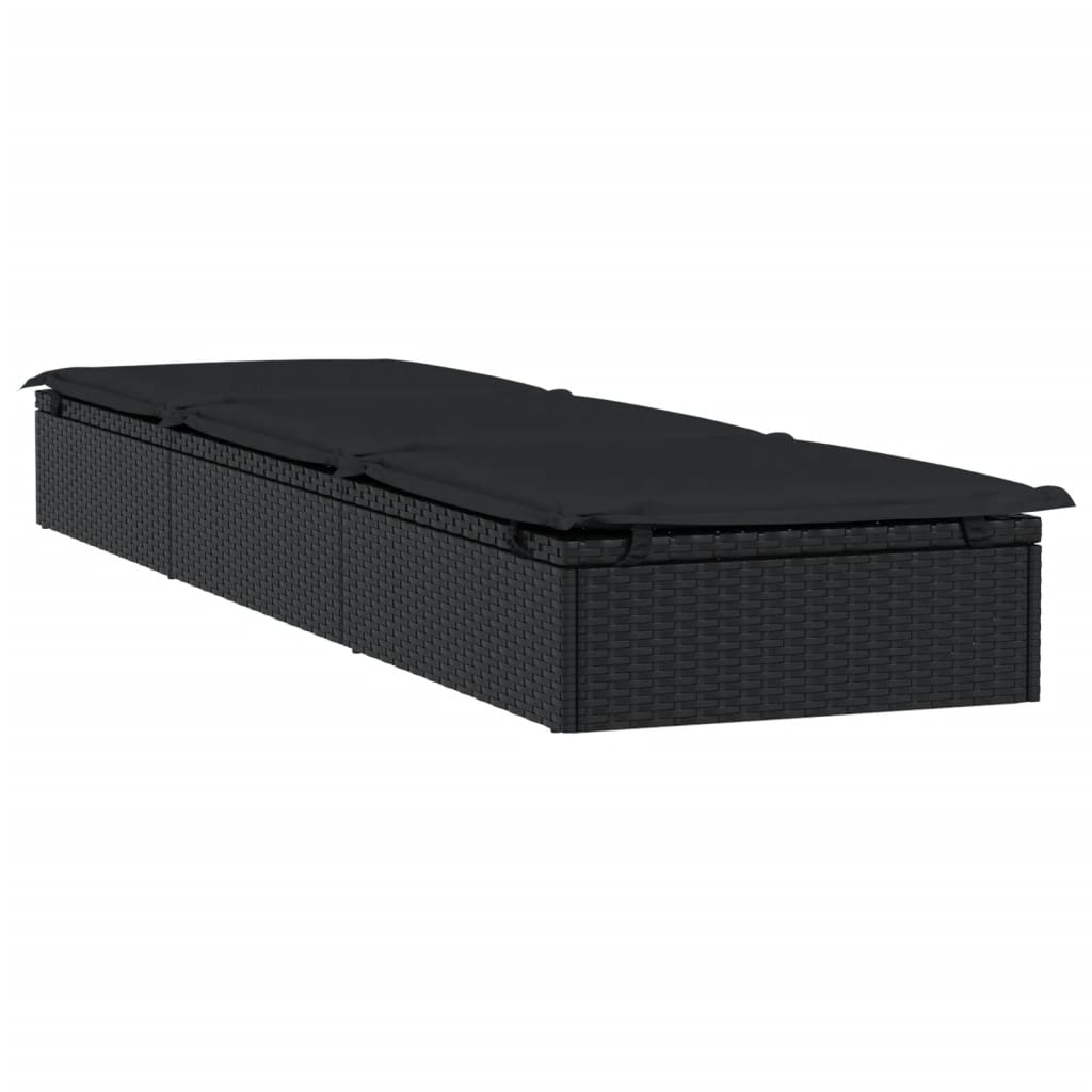 Ligbedden 2 st met tafel poly rattan zwart