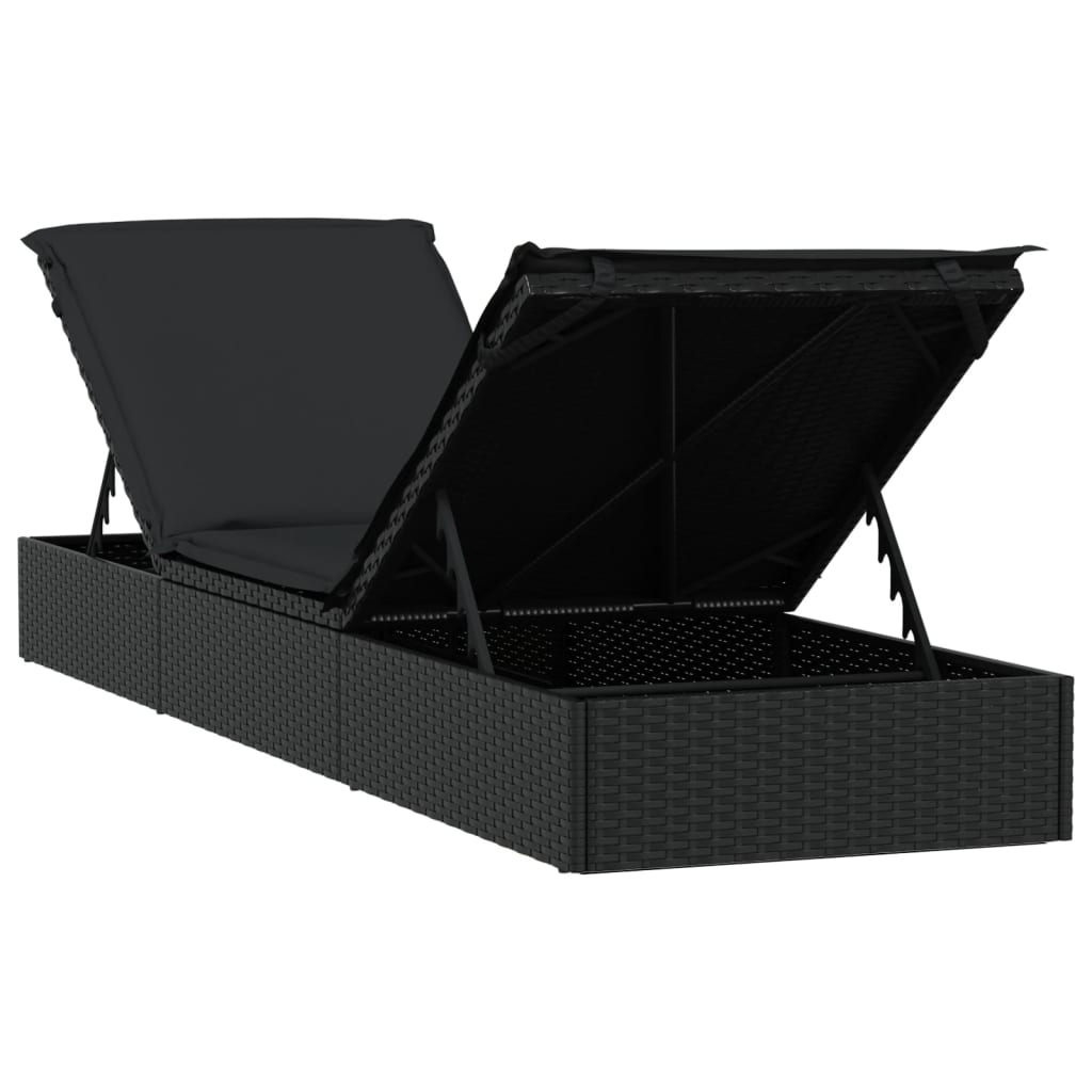 Ligbedden 2 st met tafel poly rattan zwart