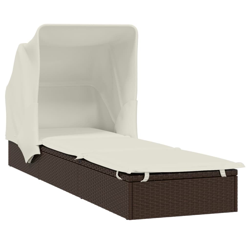 Ligbed met inklapbaar dak 213x63x97 cm poly rattan bruin